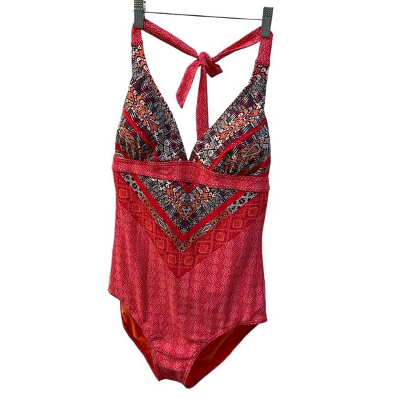NWT Prana | Lahari Carmine Pink Marrakesh Print Halter One Piece Swimsuit Large - Picture 2 of 16